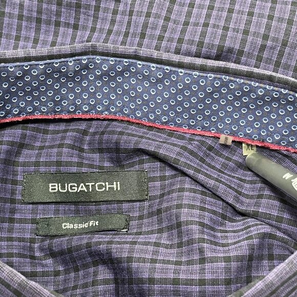 Bugatchi Button Dress Shirt Men Size XL Preppy Flip Cuff Checker Workwear Formal - Picture 8 of 10